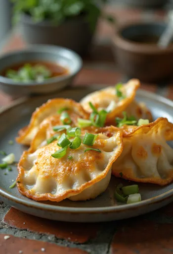 Gyoza de Yuba servida con vinagre de jengibre fresco