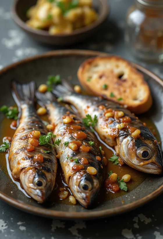 Sardinas a la brasa con toque ahumado servidas