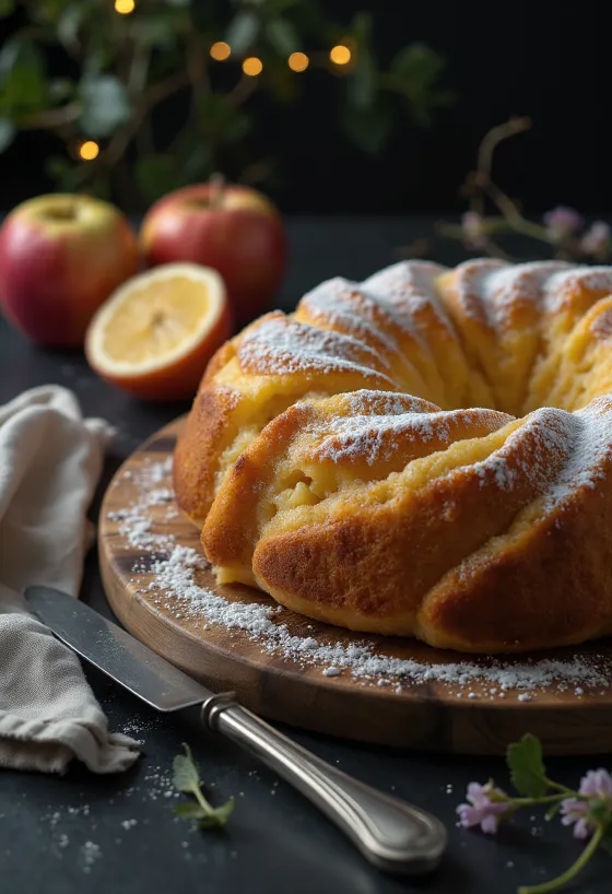 Kugelhopf de limón y manzana con textura húmeda