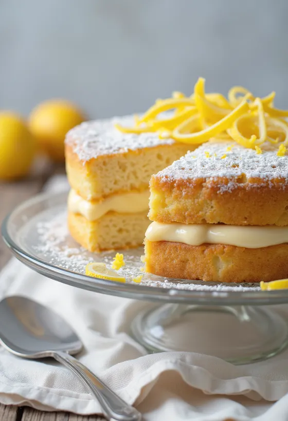 Tarta de limón y vainilla servida