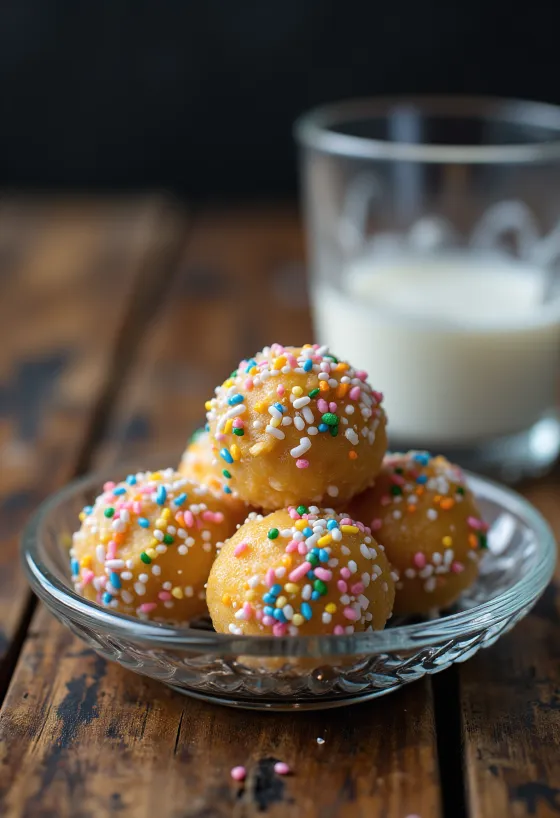 Trufas al ponche rebozadas en fideos de colores