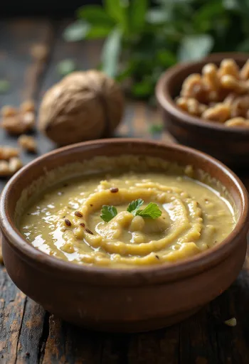 Salsa cremosa de nueces servida