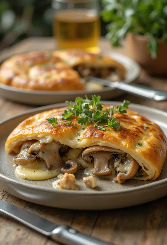 Calzone de boletus horneado hasta dorarse