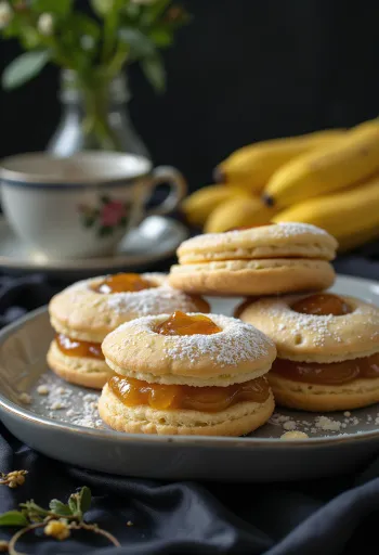 Galletas Linzer rellenas de crema de plátano