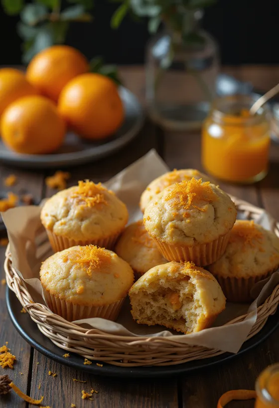 Muffins de castañas y naranja servidos