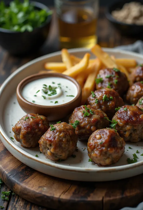 Albóndigas de cordero servidas con salsa de menta
