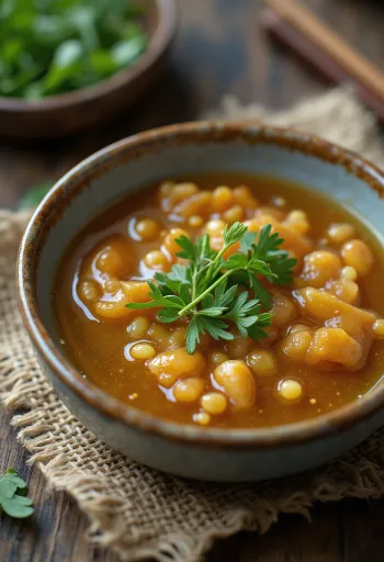 Salsa de sésamo, jengibre y estragón servida