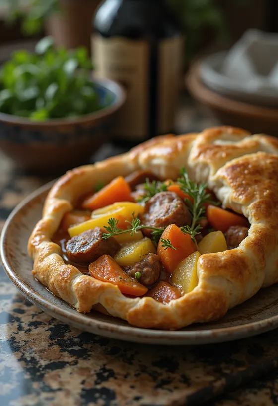 Baeckeoffe servido con pan fresco