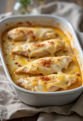 Pechuga de pollo con salsa de queso y nata servida