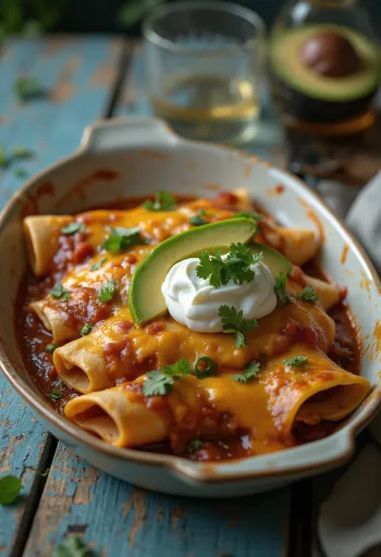 Enchiladas con aguacate, servidas frescas