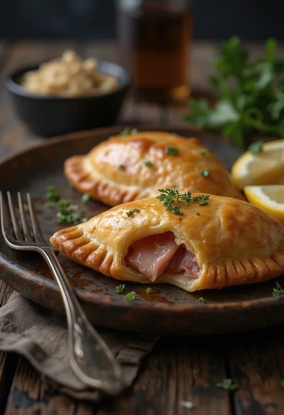 Empanadas de cerdo ahumado de masa dorada