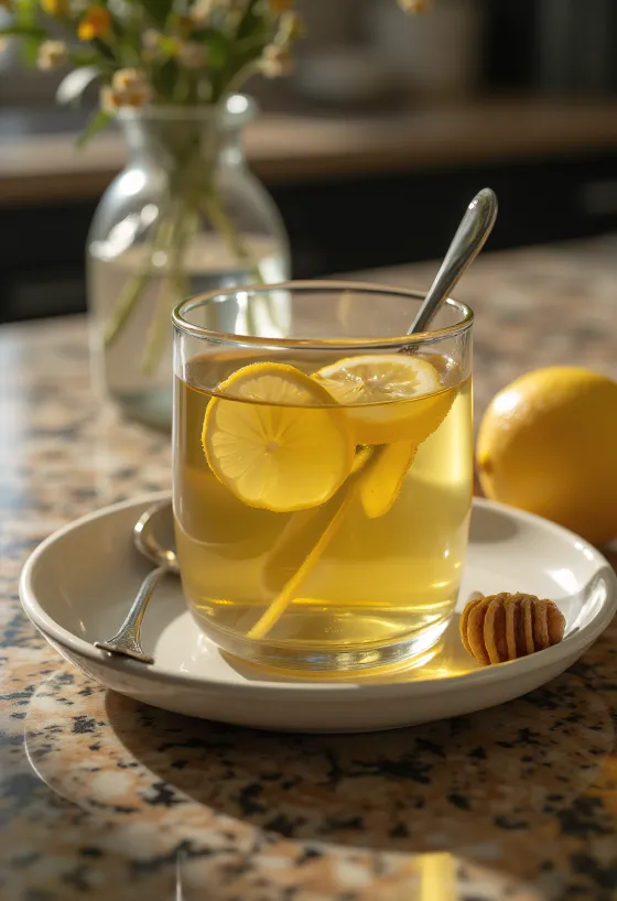 Infusión de jengibre y limón servida en vaso