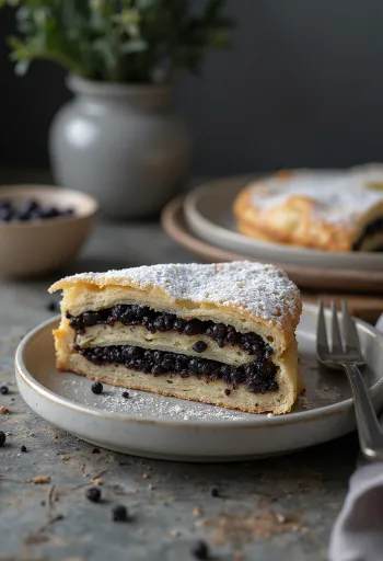 Tarta de amapola con masa dorada y relleno de amapola