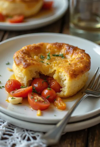Yorkshire pudding con tomate, recién servido
