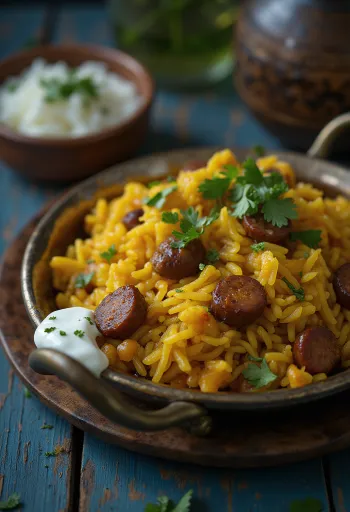 Bhuna khichuri con ternera, arroz especiado y lentejas con carne y leche de coco