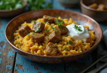 Bhuna khichuri con ternera, arroz especiado y lentejas con carne y leche de coco
