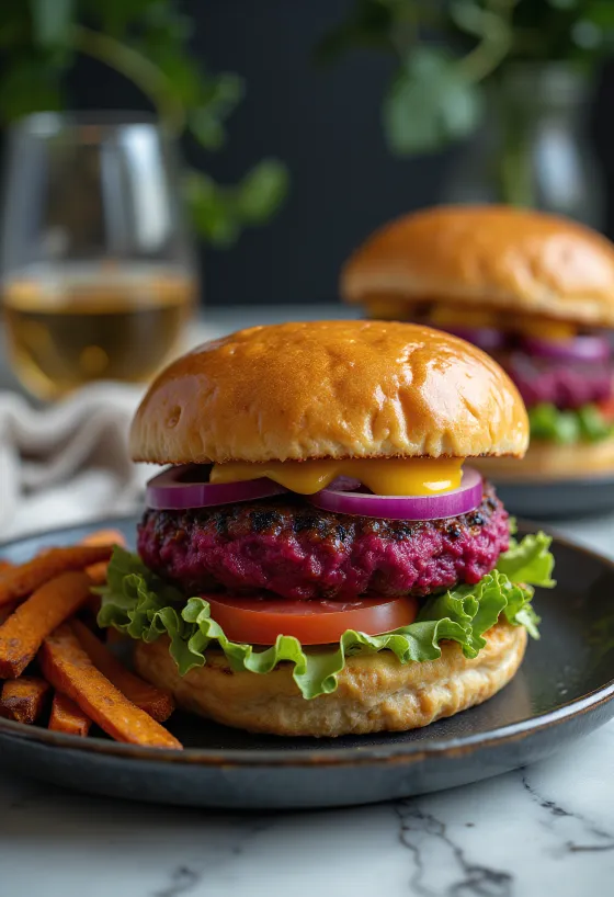 Hamburguesa de remolacha con verduras frescas