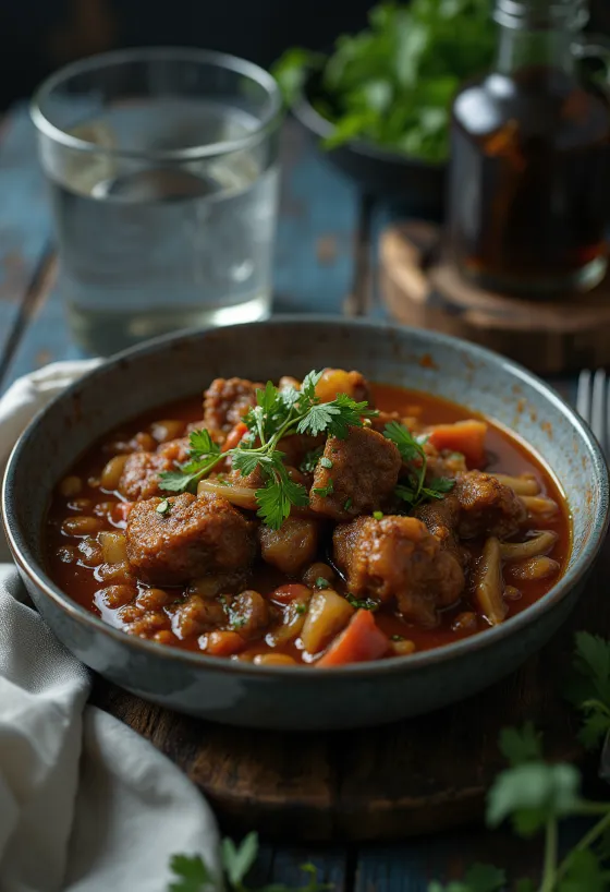 Estofado de cabra servido con arroz y cilantro