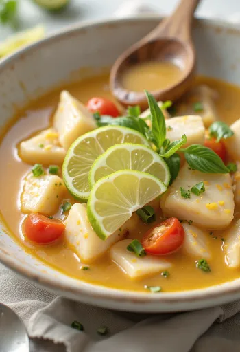 Moqueca con lima, servida con cilantro fresco