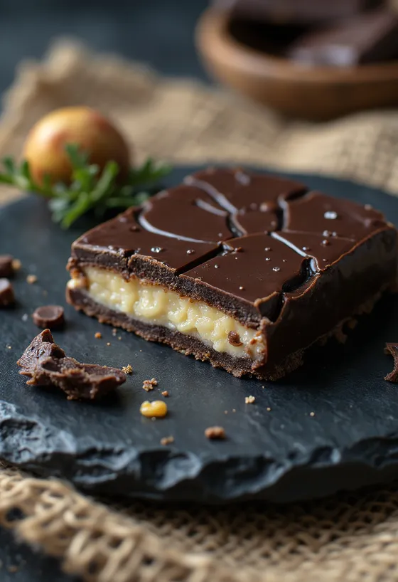 Barritas de requesón con cobertura de chocolate, servidas frías.