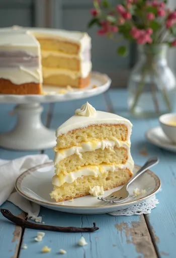 Tarta de crema de vainilla servida