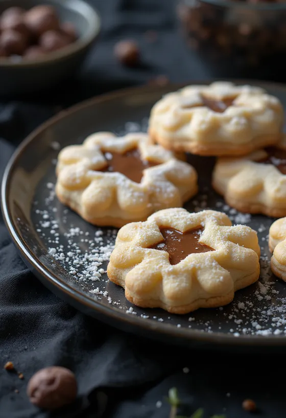 Galletas Linzer de castañas servidas en un plato