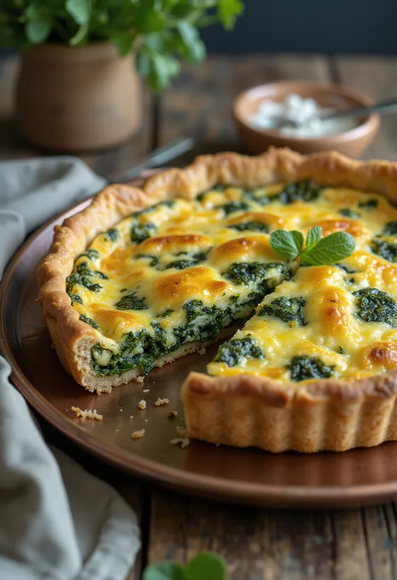 Porciones de quiche vegana de espinacas servidas