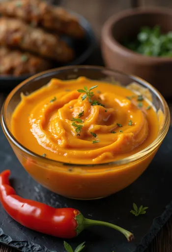 Salsa cremosa de pimientos servida