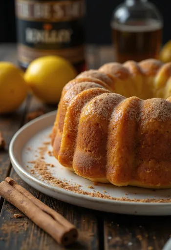 Bizcocho Bundt de limón y canela con corte visible