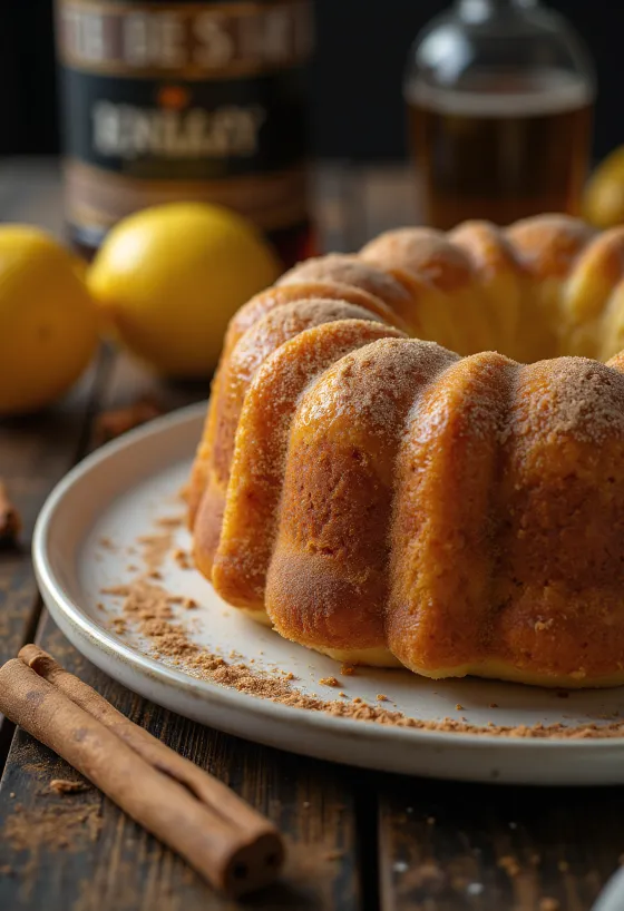 Bizcocho Bundt de limón y canela con corte visible