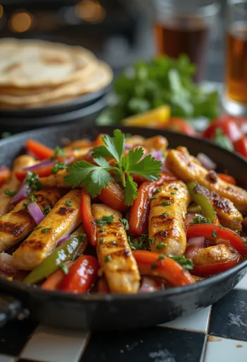 Fajitas de pollo y pimientos servidas