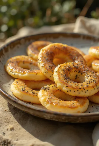Tortitas Obwarzanek con amapola o sésamo servidas