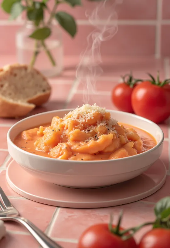 Salsa de tomate cremosa al romero servida