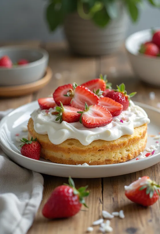Tarta vegana de fresas servida