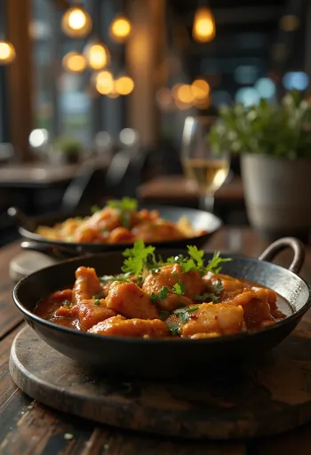 Adobo de pollo con especias tandoori servido con cilantro fresco