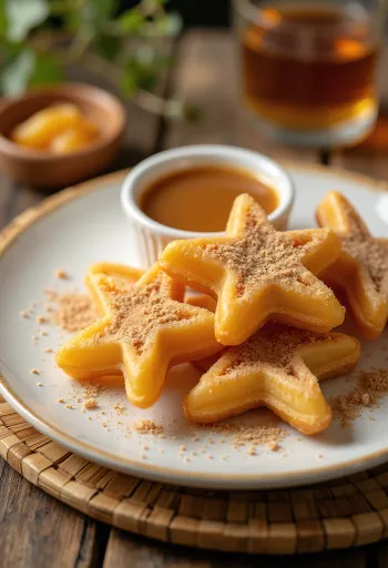 Churros con caramelo, servidos con salsa de caramelo
