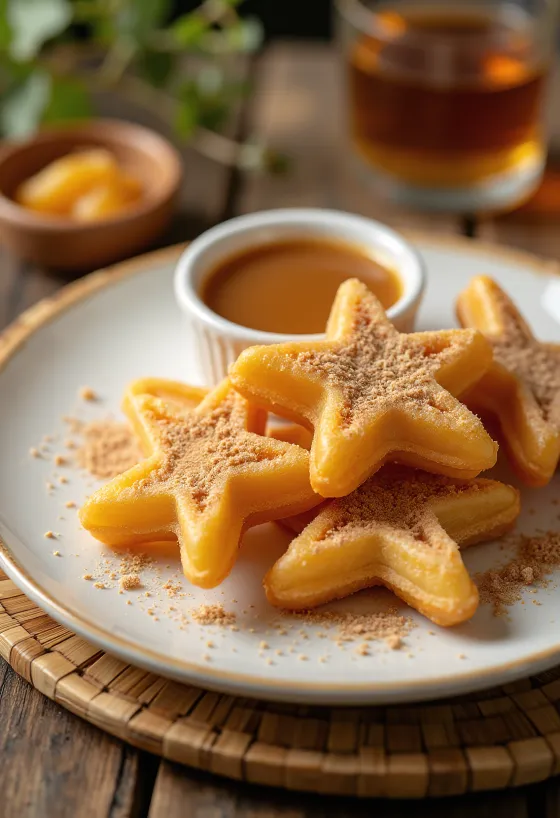 Churros con caramelo, servidos con salsa de caramelo