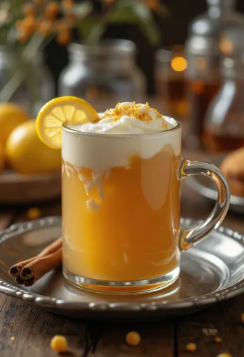 Sidra caliente con tila servida en vaso