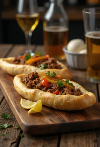 Pide turco servido en mesa