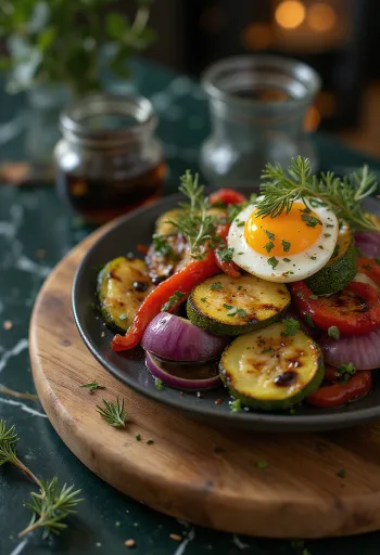 Verduras asadas con vinagre balsámico emplatadas
