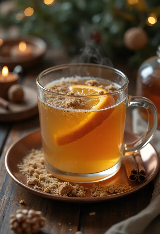 Sidra con nuez moscada en una taza