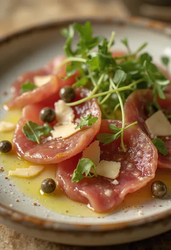 Carpaccio de ternera con trufa servido elegantemente