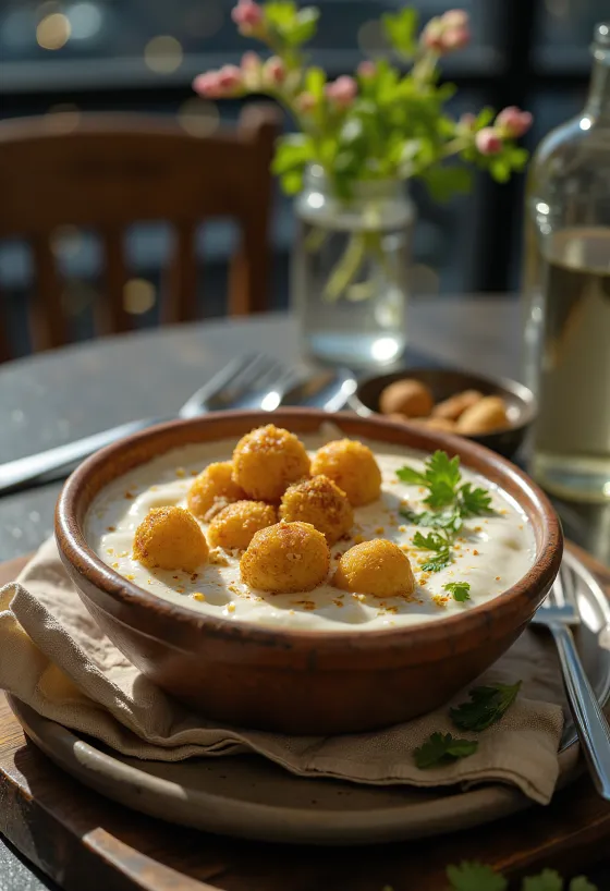 Raita de pepino y mijo servida, salsa de yogur refrescante con pepino y especias