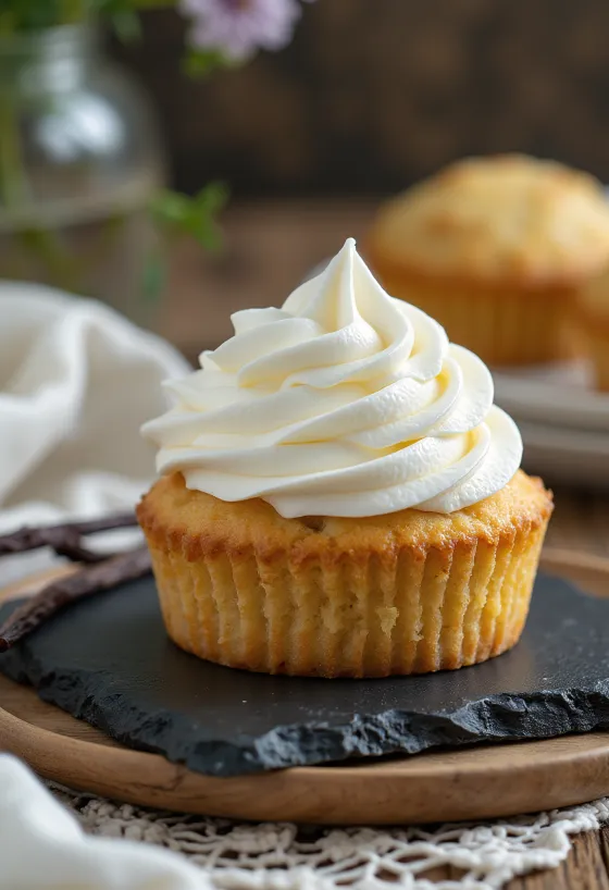 Cupcakes de vainilla sin azúcar recién horneados