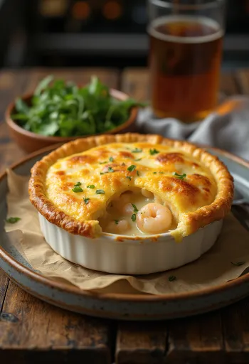 Empadão de Camarão, pastel brasileño con relleno de gambas en masa quebrada