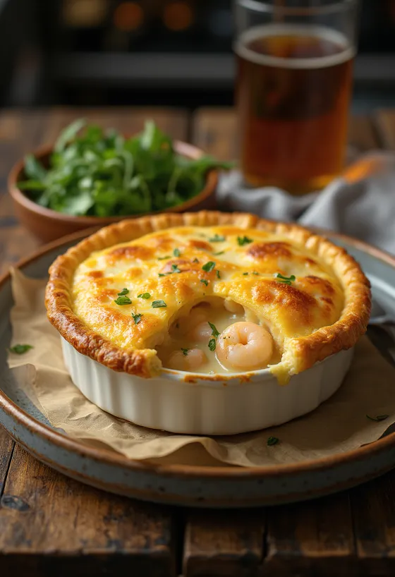 Empadão de Camarão, pastel brasileño con relleno de gambas en masa quebrada