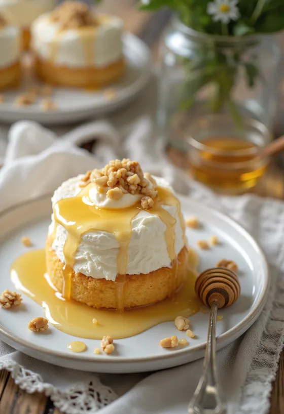 Tarta de yogur griego presentada elegantemente