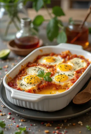 Pastel de berenjena jugoso en capas con queso y tomate, dorado al horno.