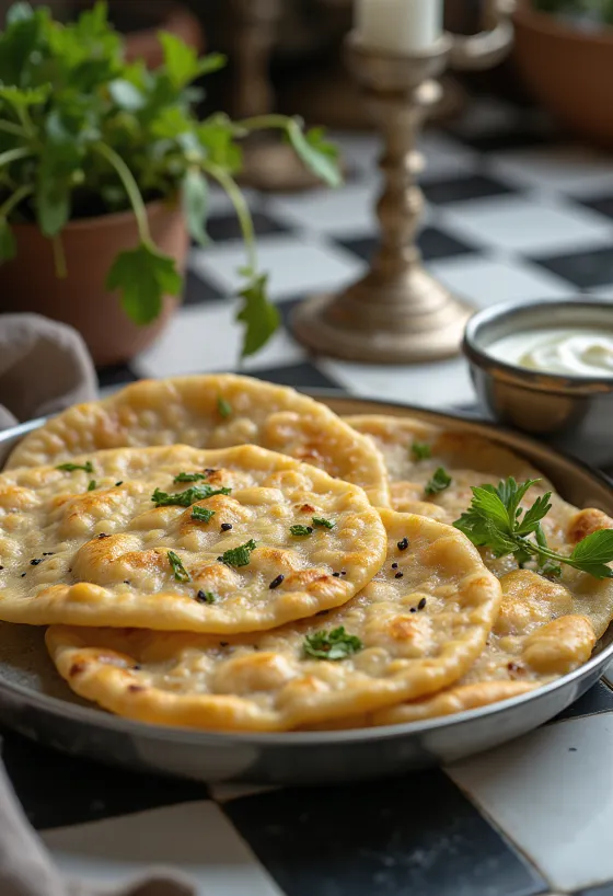 Panes planos Bajra thepla dorados, decorados con cilantro fresco