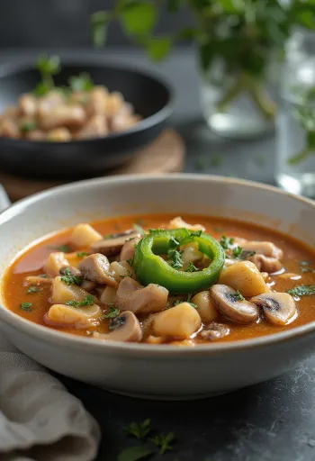 Sopa Betyár estilo Bakony con abundantes verduras y carne ahumada